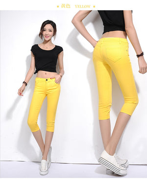 2019 Summer Women Casual Skinny Capris Jeans Trousers Female Stretch Mid Elastic Calf-Length Trousers Size Plus shorts Pants