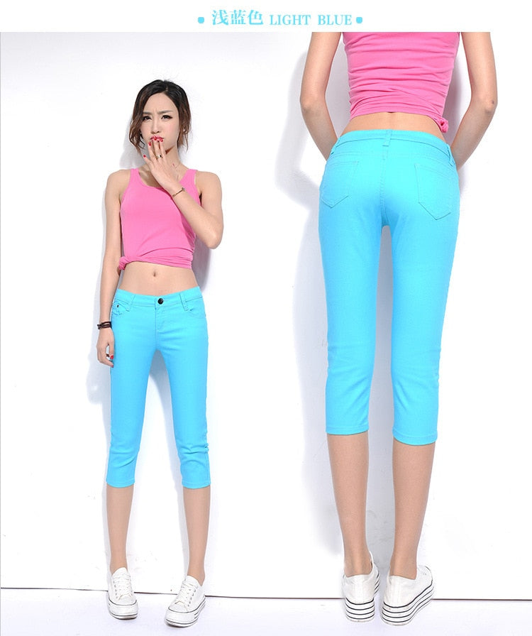 2019 Summer Women Casual Skinny Capris Jeans Trousers Female Stretch Mid Elastic Calf-Length Trousers Size Plus shorts Pants