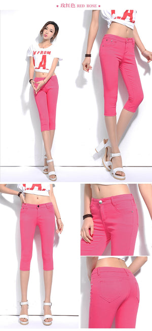 2019 Summer Women Casual Skinny Capris Jeans Trousers Female Stretch Mid Elastic Calf-Length Trousers Size Plus shorts Pants