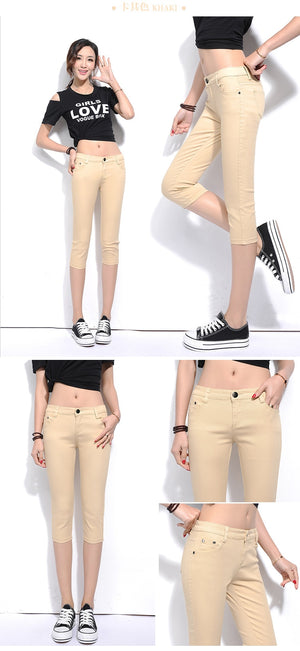 2019 Summer Women Casual Skinny Capris Jeans Trousers Female Stretch Mid Elastic Calf-Length Trousers Size Plus shorts Pants