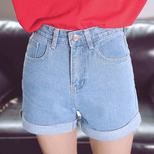 Bull-puncher knickers female Korean style preppy style summer holes loose edge wide-legged jeans hot pants fashion denim shorts