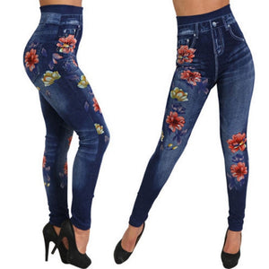 Laamei 2019 Women Stretch High Waist Skinny Jeans Floral Print Denim Trousers Black Pencil Pants Leggings Jeans Plus Size