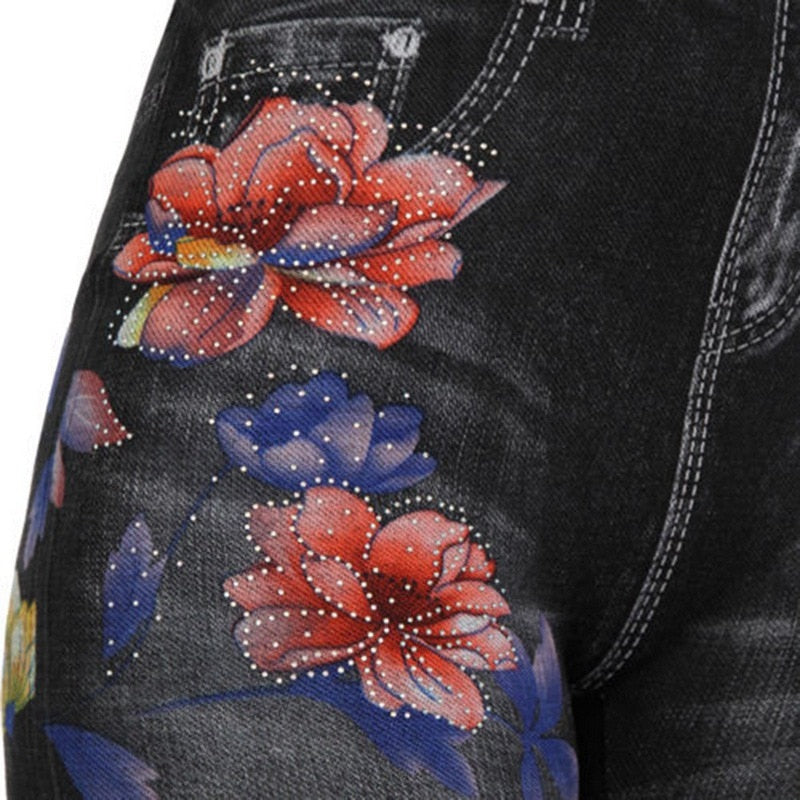 Laamei 2019 Women Stretch High Waist Skinny Jeans Floral Print Denim Trousers Black Pencil Pants Leggings Jeans Plus Size