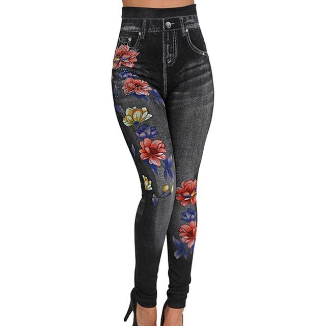 Laamei 2019 Women Stretch High Waist Skinny Jeans Floral Print Denim Trousers Black Pencil Pants Leggings Jeans Plus Size