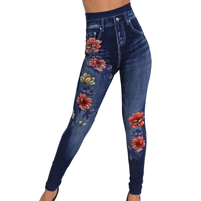 Laamei 2019 Women Stretch High Waist Skinny Jeans Floral Print Denim Trousers Black Pencil Pants Leggings Jeans Plus Size