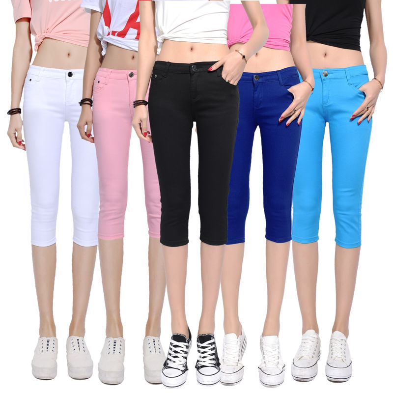 2019 Summer Women Casual Skinny Capris Jeans Trousers Female Stretch Mid Elastic Calf-Length Trousers Size Plus shorts Pants