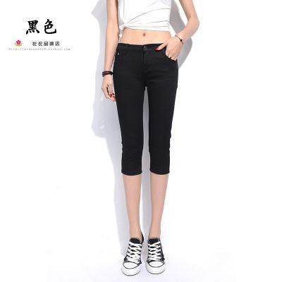 2019 Summer Women Casual Skinny Capris Jeans Trousers Female Stretch Mid Elastic Calf-Length Trousers Size Plus shorts Pants