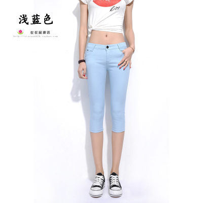 2019 Summer Women Casual Skinny Capris Jeans Trousers Female Stretch Mid Elastic Calf-Length Trousers Size Plus shorts Pants