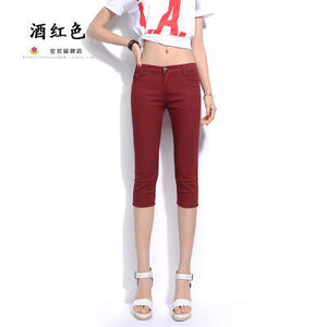 2019 Summer Women Casual Skinny Capris Jeans Trousers Female Stretch Mid Elastic Calf-Length Trousers Size Plus shorts Pants