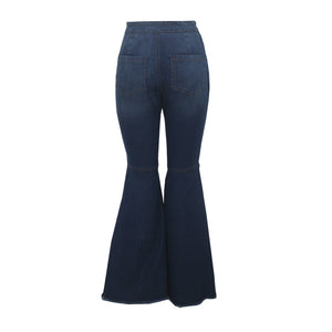 Tsuretobe Fashion Denim Flare Pants Women Retro Ripped Jeans Wide Leg Trousers Lady Casual Bell-Bottoms Flare Pant Female