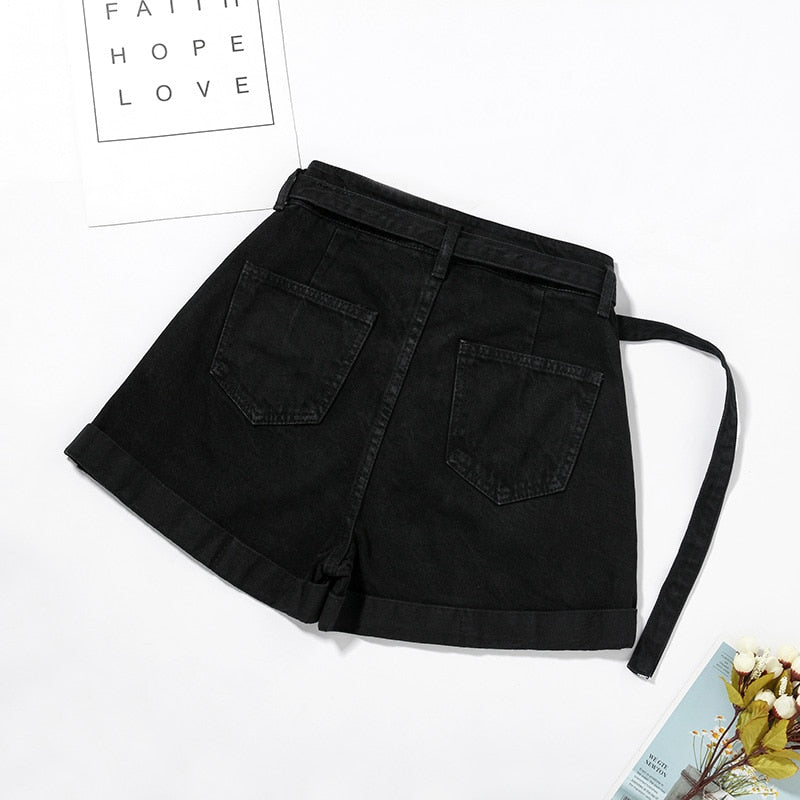 Black Jeans Shorts  Nv Xia New Style 2019  Chaozhou version is super high waist and slim  A-shaped hot pants for loose outfits