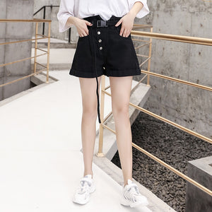 Black Jeans Shorts  Nv Xia New Style 2019  Chaozhou version is super high waist and slim  A-shaped hot pants for loose outfits